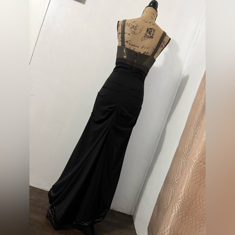 NICOLE MILLER Collection Metallic Bronze/Black Silk Plunge Gown Dress Size 4